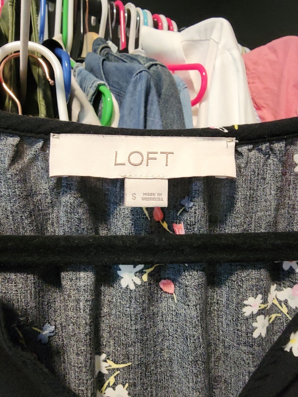 LOFT Floral Mini Dress Size Small | Black Long Sleeve Tie Waist - Picture 5 of 5